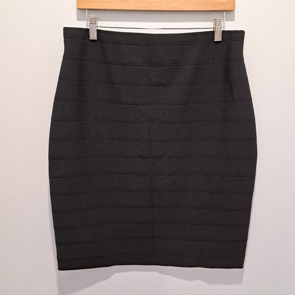 Joseph Ribkoff Black Goth Dark Academia Office Bandage Pencil Mini Skirt 12**